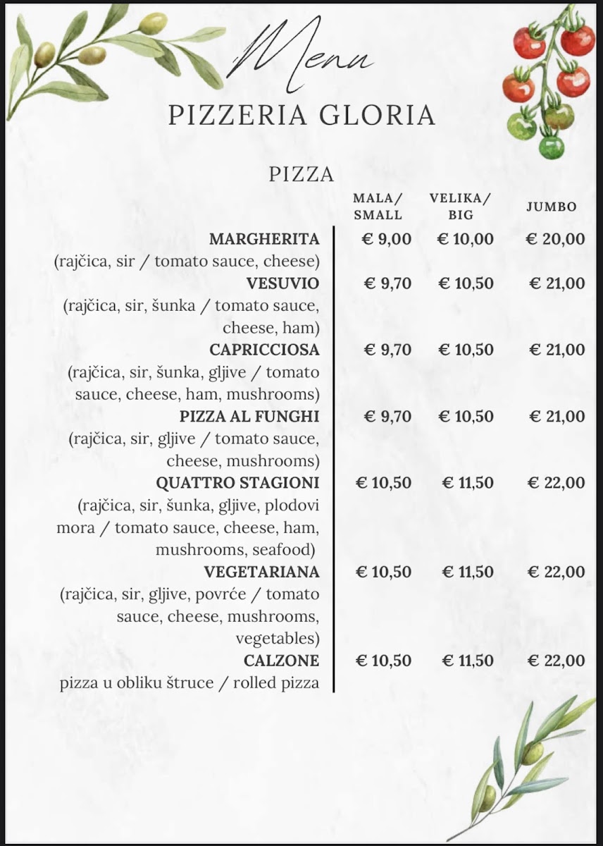 Menu Pizzeria Gloria Zagreb-1